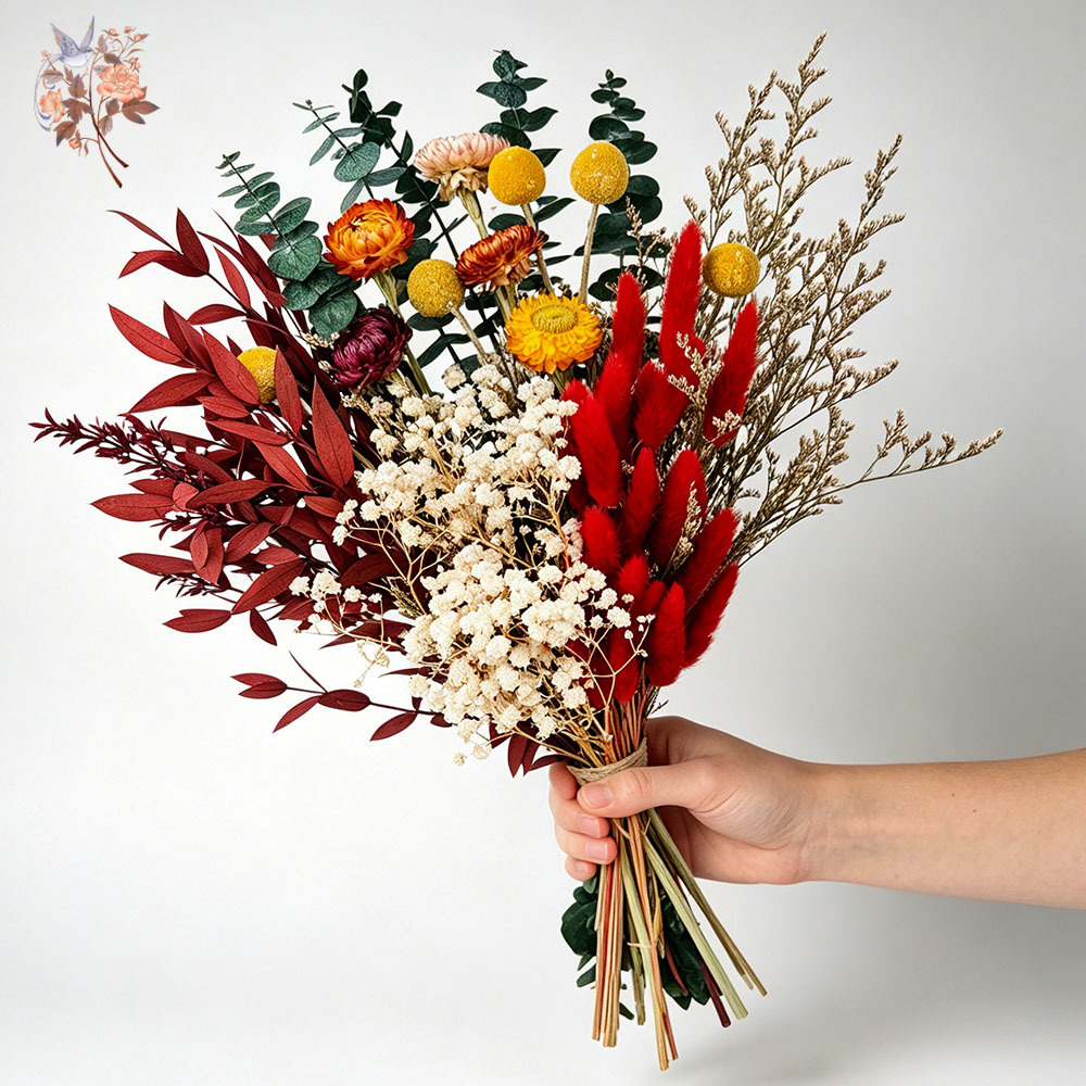 Dried Flower Bunch - 天然ドライフラワーブーケ 本物の花のアレンジメント ホームリビングルーム寝室の装飾 ヴィンテージ素朴なパーティー 結婚式のギフト 写真撮影用小道具