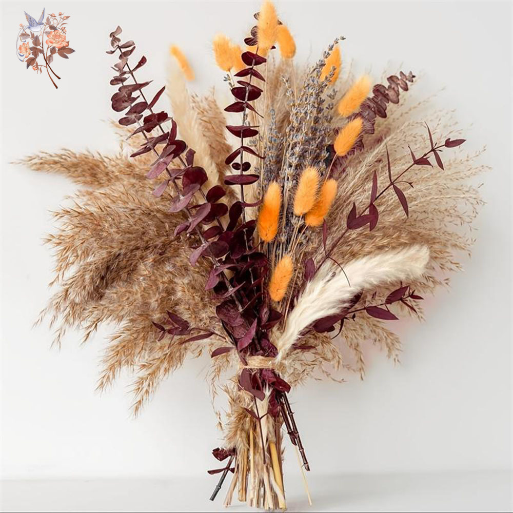 75 個乾燥ススキユーカリの葉の花の花束オレンジ秋の結婚式の - Dried Flower Bunch のレビューと価格