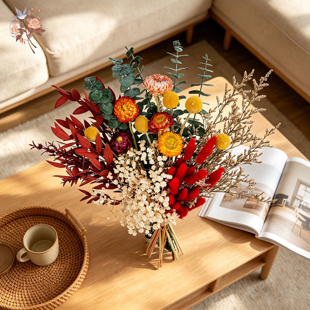 天然ドライフラワーブーケ 本物の花のアレンジメント ホームリ - Dried Flower Bunch のレビューと価格