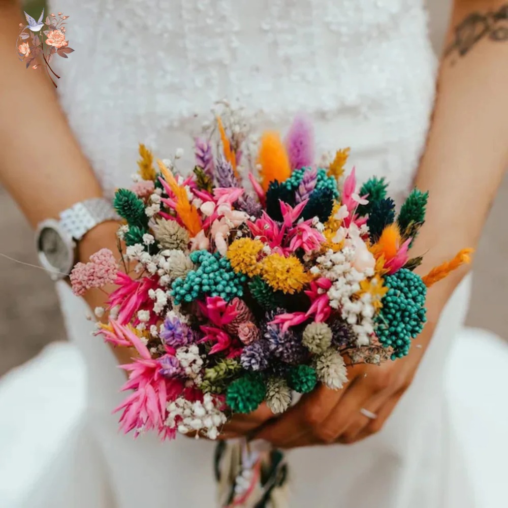 カラフルなドライフラワーウェディングブーケ花嫁用保存パンパス - Dried Flower Bunch のレビューと価格