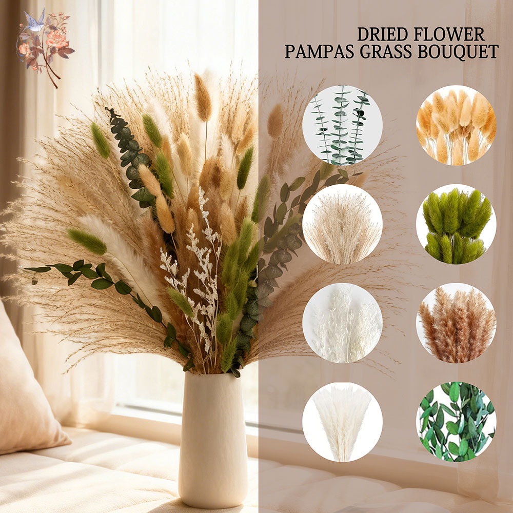85個入り 天然ドライフラワー パンパスグラスブーケ ボヘミ - Dried Flower Bunch のレビューと価格