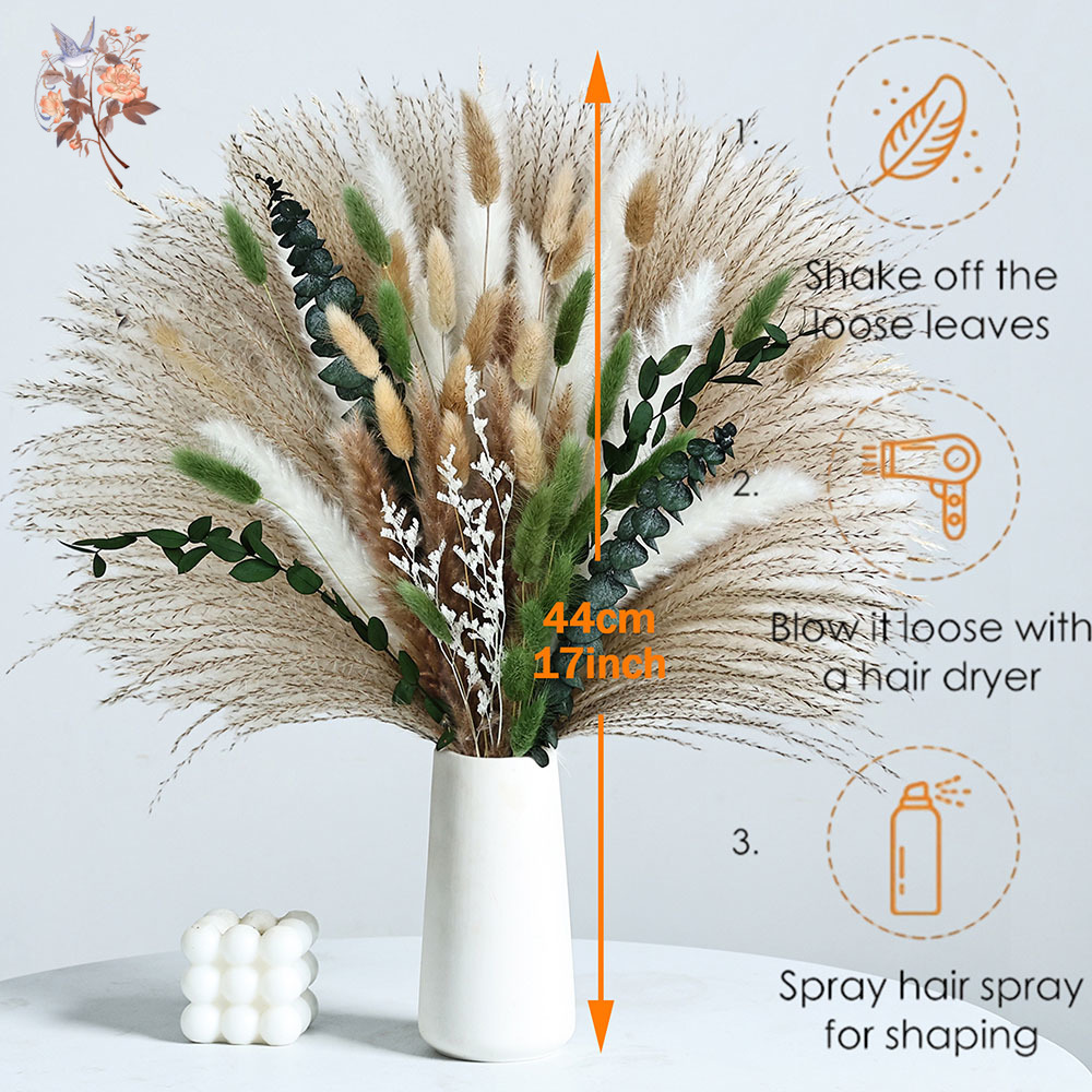 85個入り 天然ドライフラワー パンパスグラスブーケ ボヘミ - Dried Flower Bunch のレビューと価格