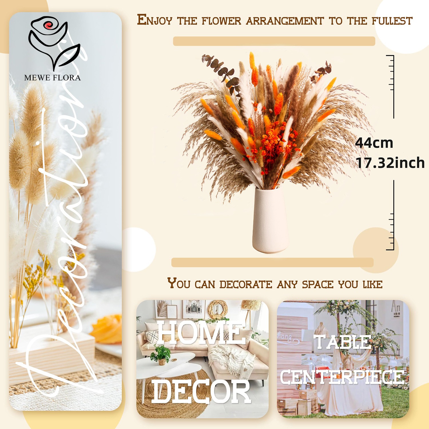 ドライナチュラルフラワーパンパスブーケセット秋装飾オレンジカ - Dried Flower Bunch のレビューと価格