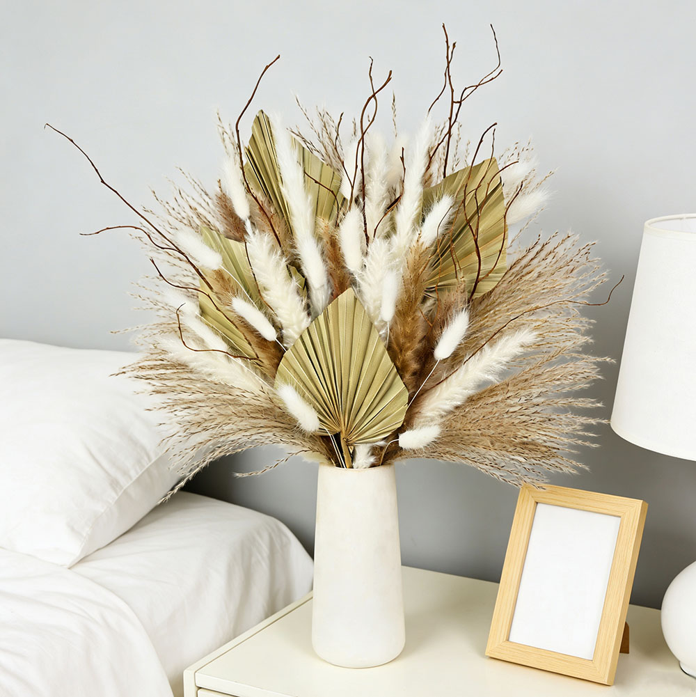 天然乾燥ヤシの葉ブーケミックスパンパスリードエレガントな枝花 - Dried Flower Bunch のレビューと価格